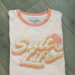 Salt Life Ringer T-Shirt Pale Pink Coral Size Small